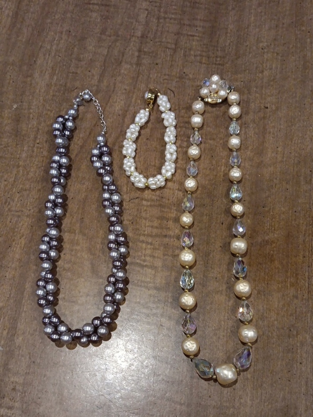 Pearl and Crystal Beaded Necklace Set - Ivory & Gray